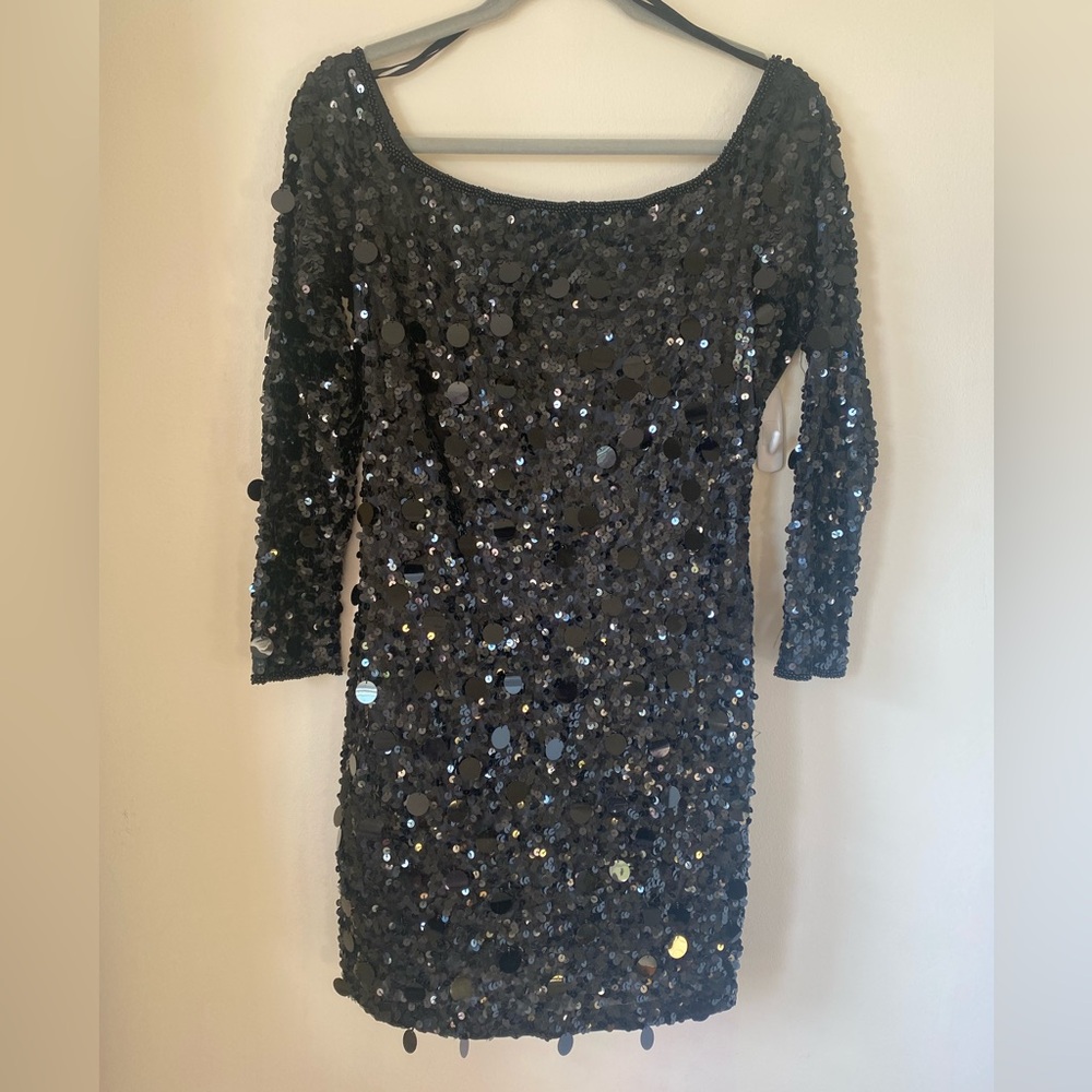 Black Sequin Mini Party Dress
